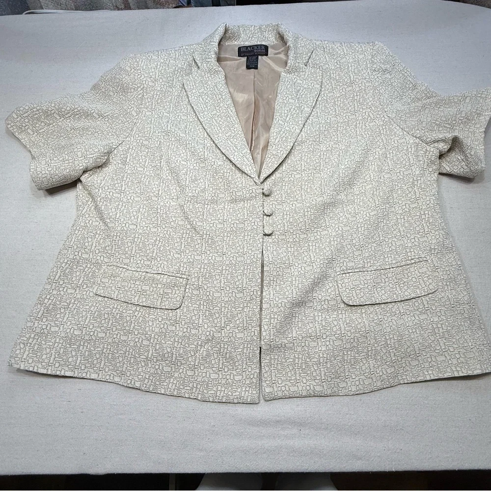 Blacker Woman by Stanley Blacker Beige Short-Sleeve/Skirt Suit Set - Size 24W